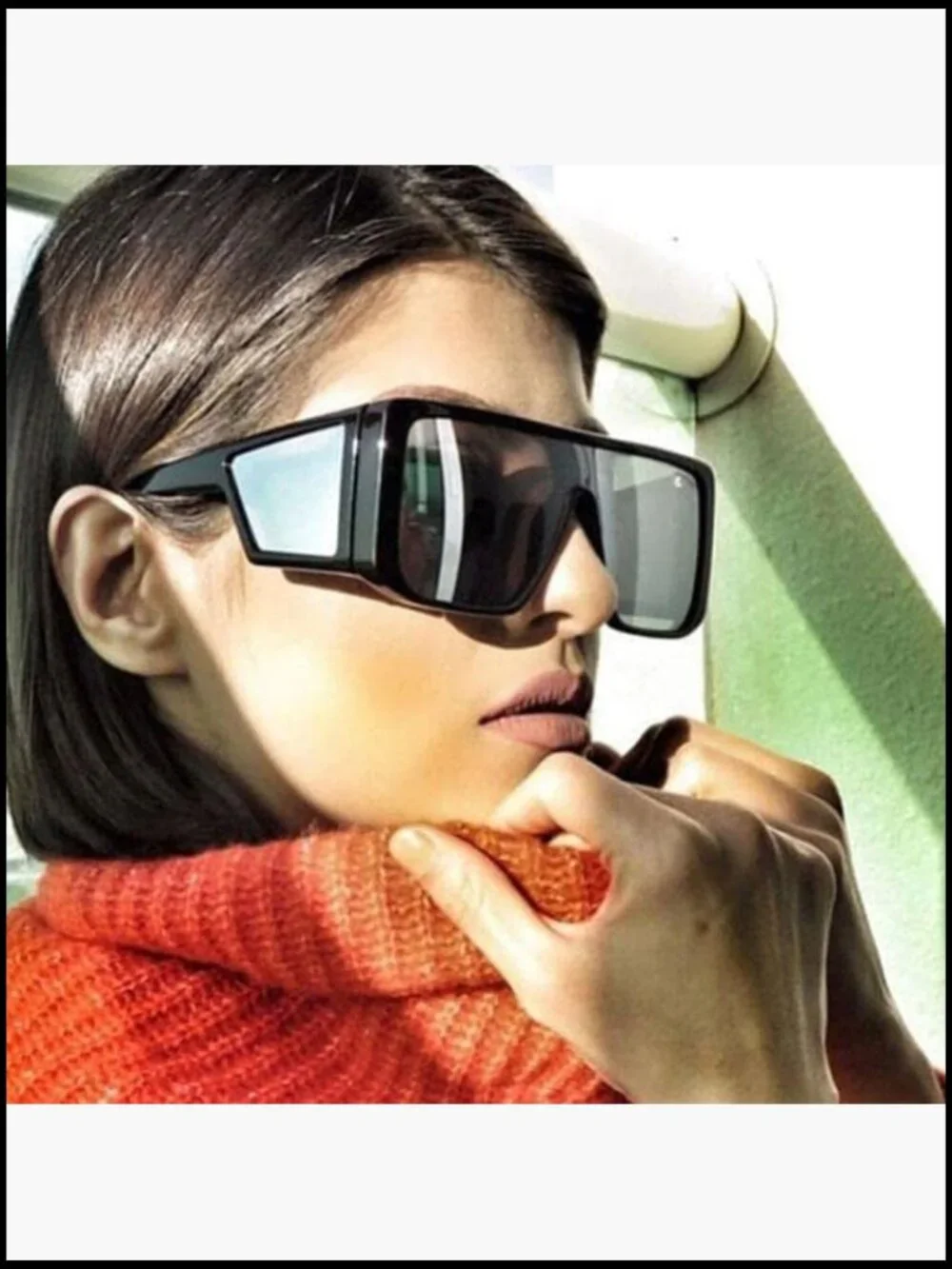 Rectangle Oversized Shield Sunglasses Futuristic Flat Top One Piece